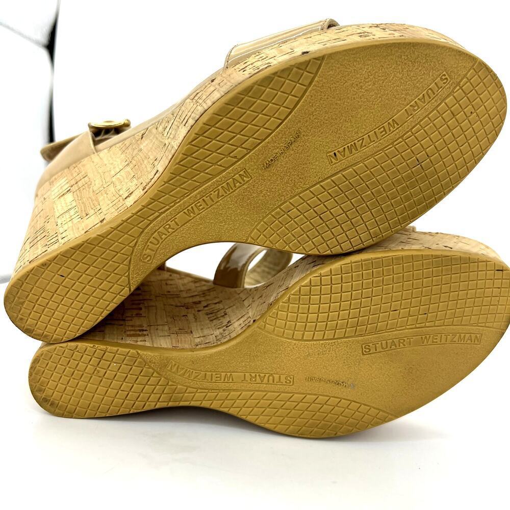 Stuart Weitzman Oneliner Patent Leather Cork Wedge Heel Sandals Platform 9.5 - Picture 8 of 9
